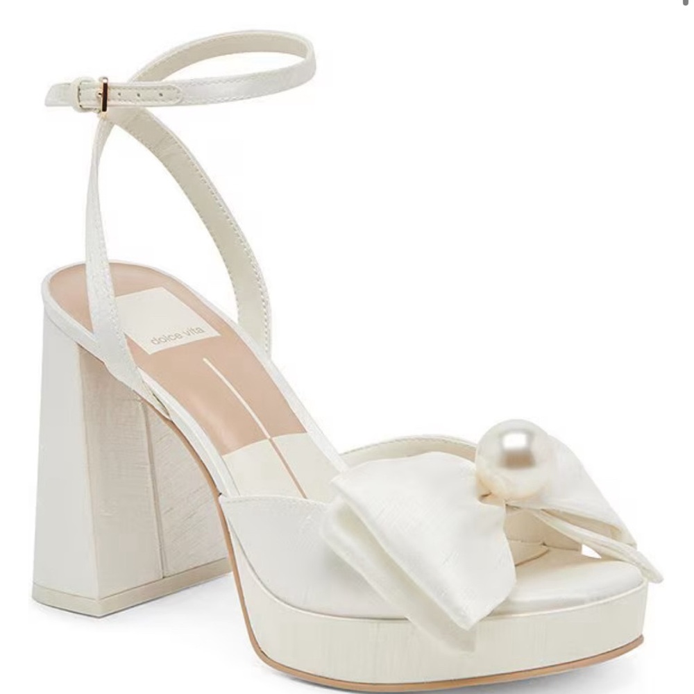 New Platform White Satin Block Heel Sandals-Sold out on website